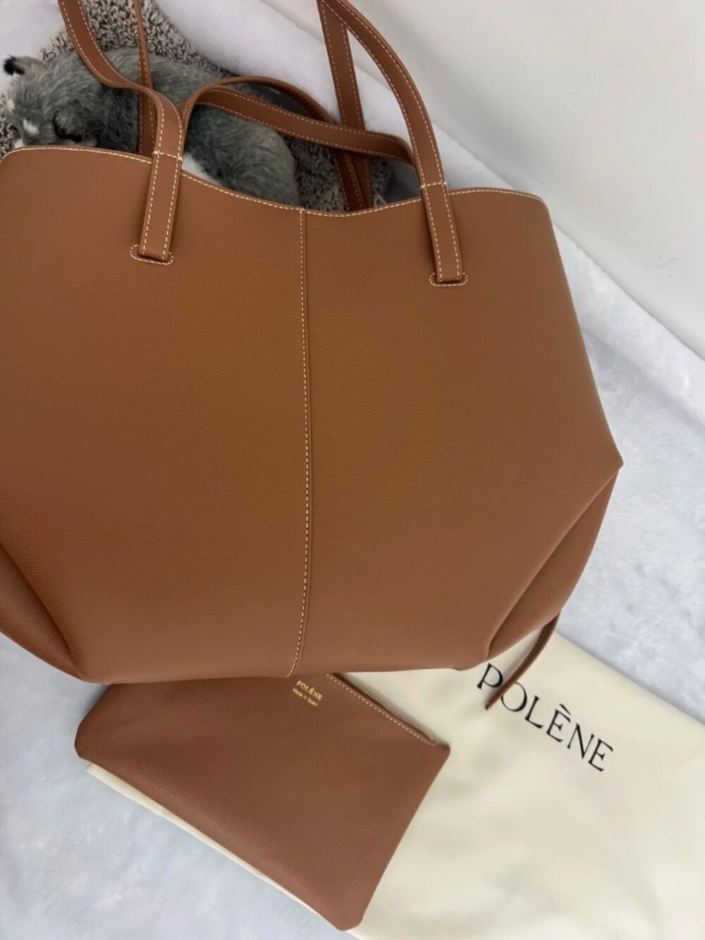 Polène Paris Cyme Mini Tan Textured Leather Tote Bag - Picture 5 of 10